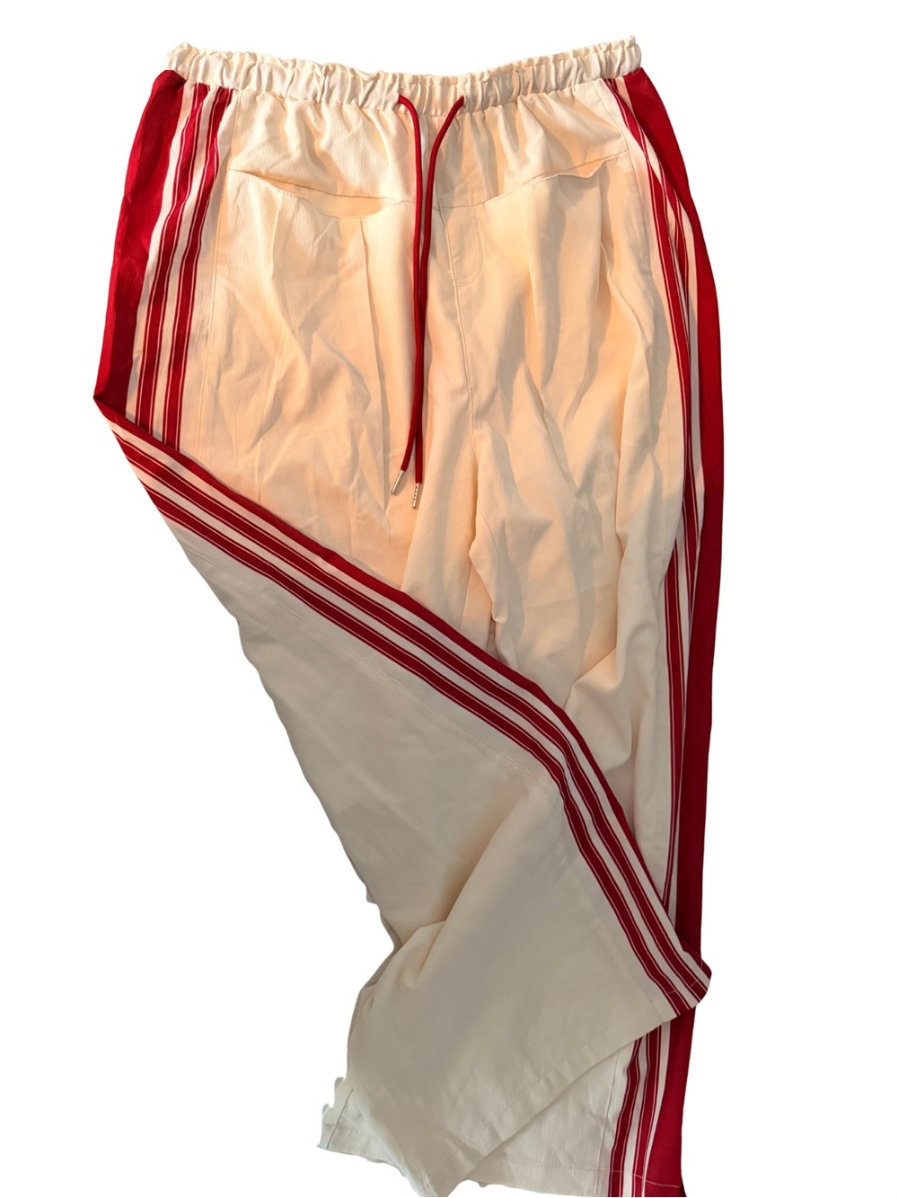 Amazon Cream Track Pants with Red Side Stripes